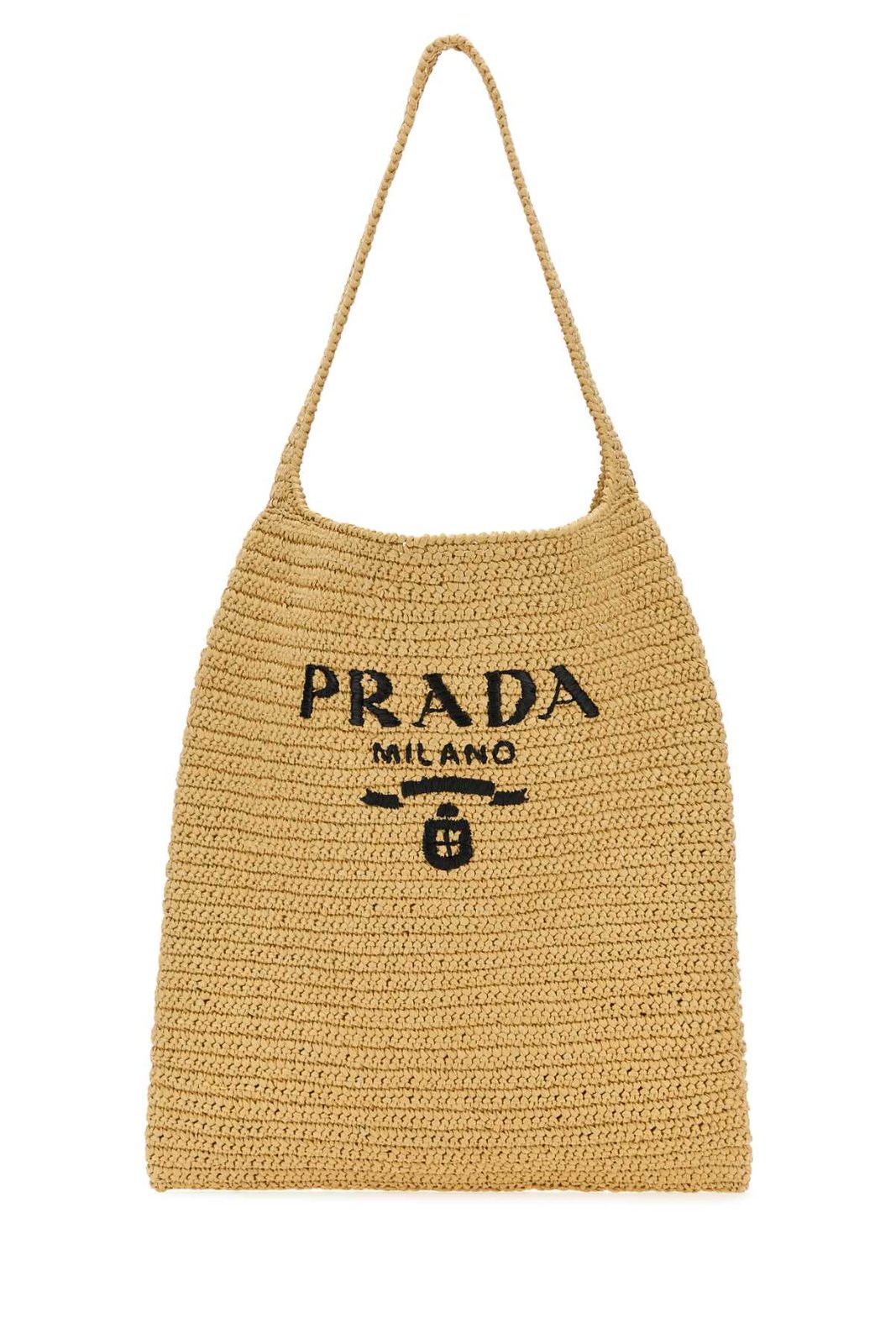 Prada Logo Embellished Raffia Tote Bag