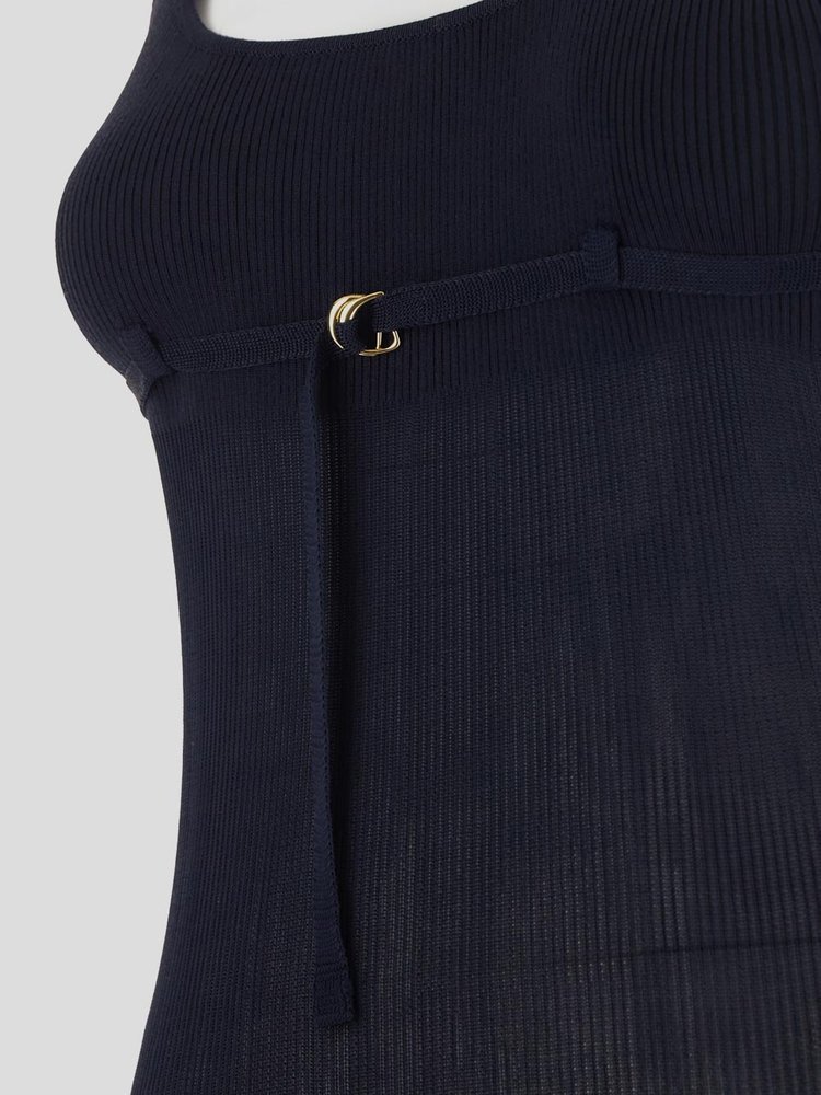jacquemus belted long knit dress Belted Rib Knit Maxi Dress