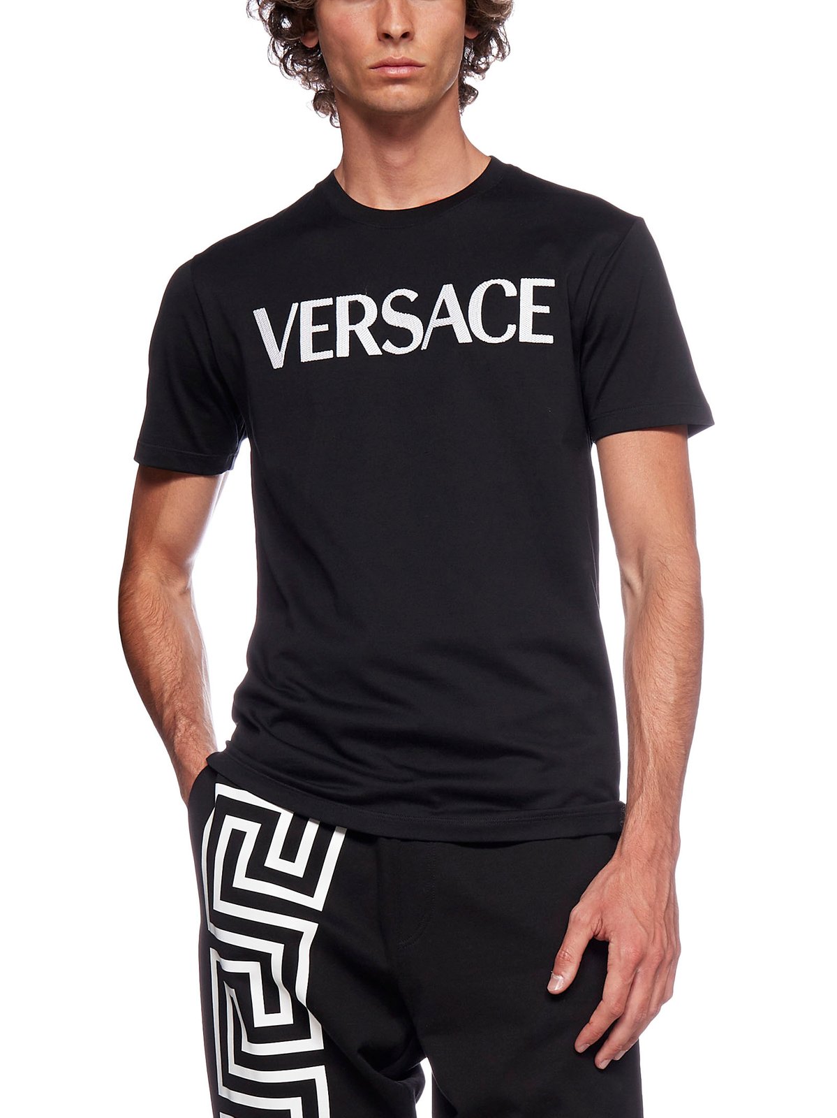 Versace Logo Embroidered Crewneck T-Shirt – Cettire
