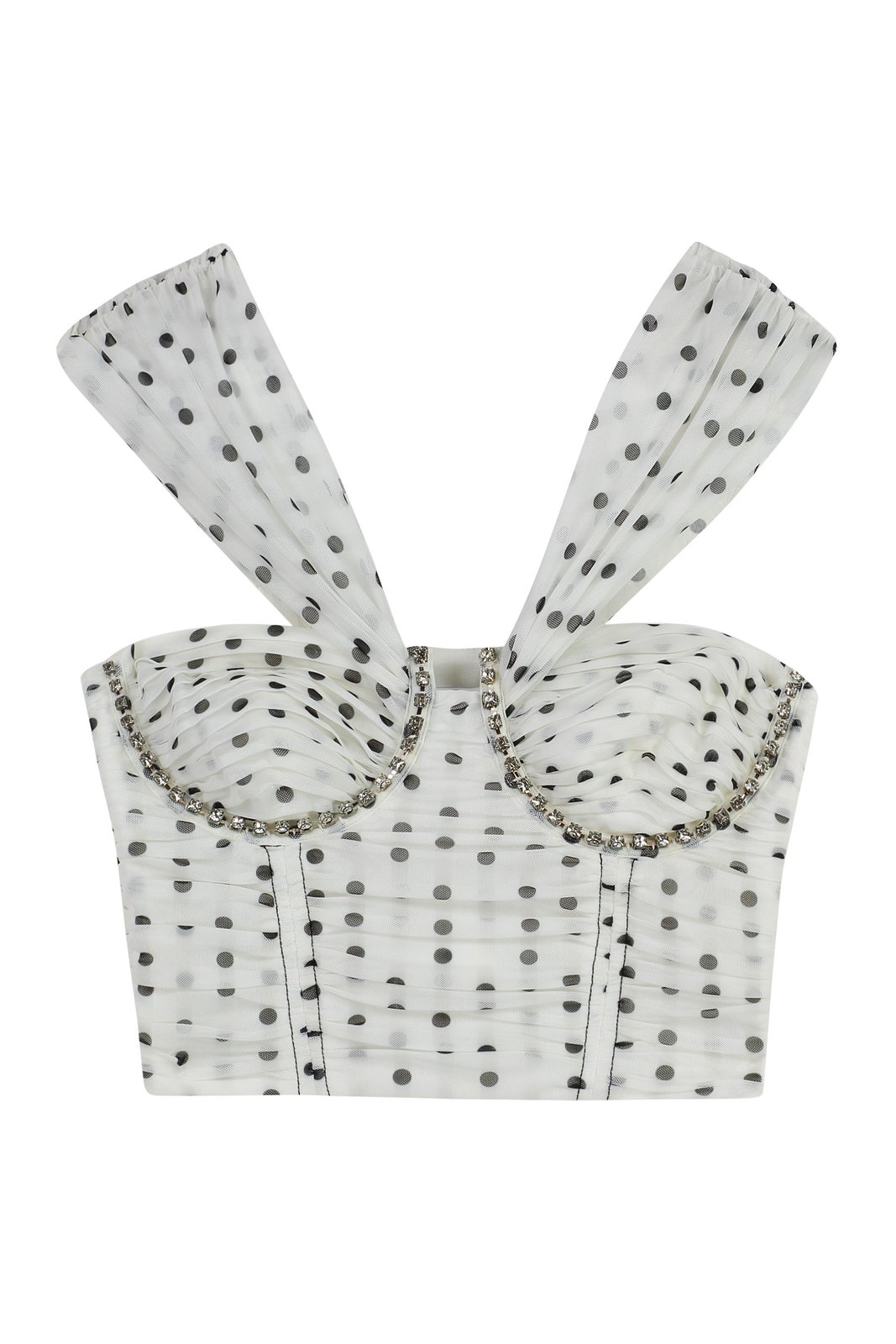 Self-Portrait Polka Dot Off Shoulder Mesh Top