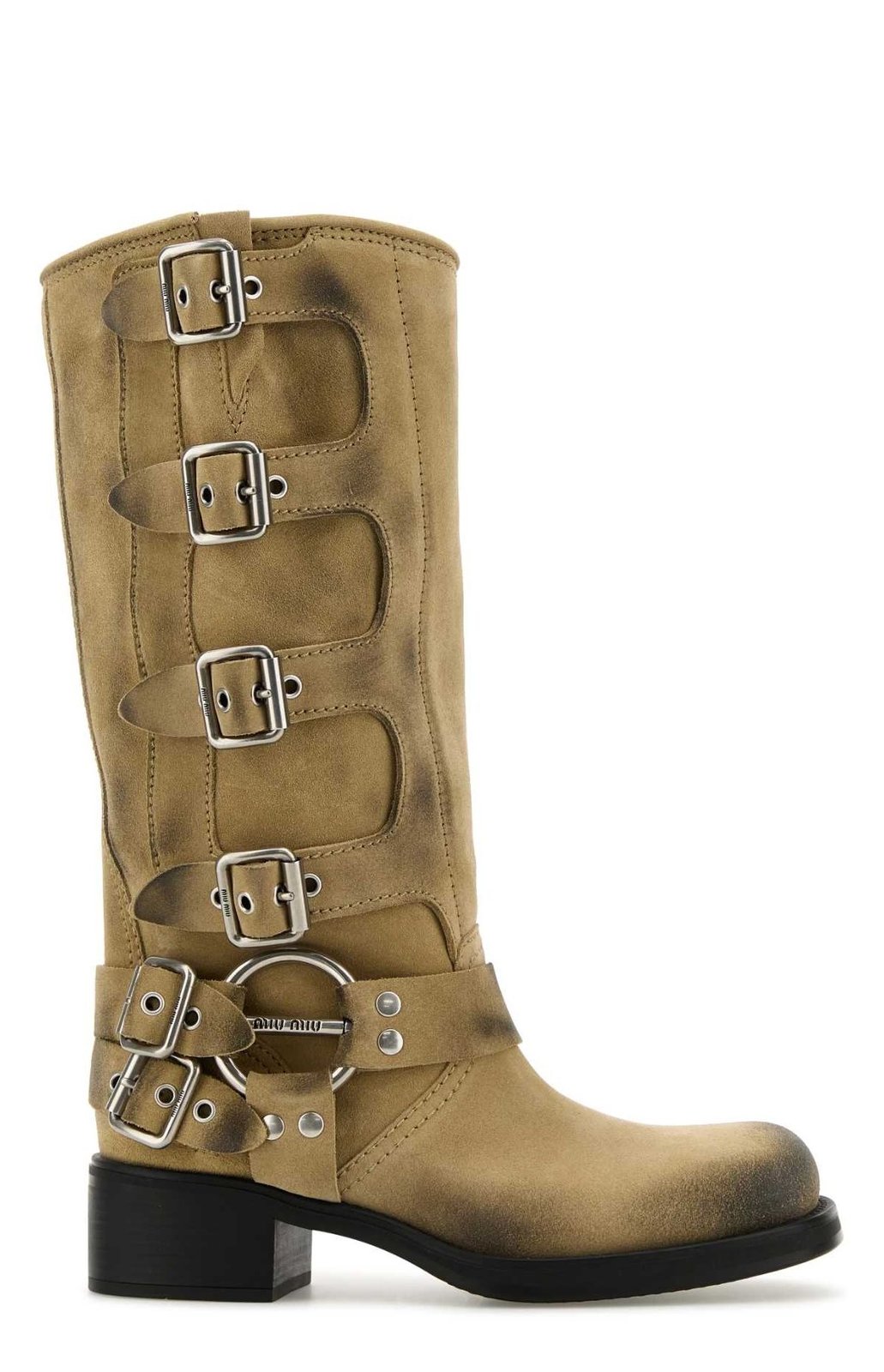 Miu Miu Logo-Engraved Buckle-Detailed Block-Heeled Boots