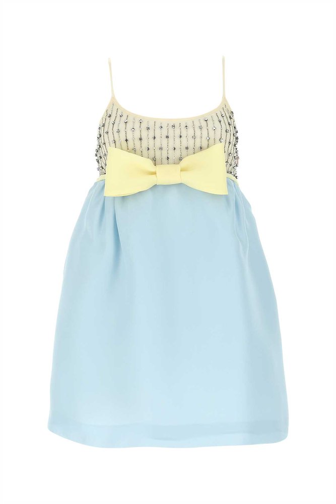Miu Miu Bow Embellished Mini Dress  Cettire
