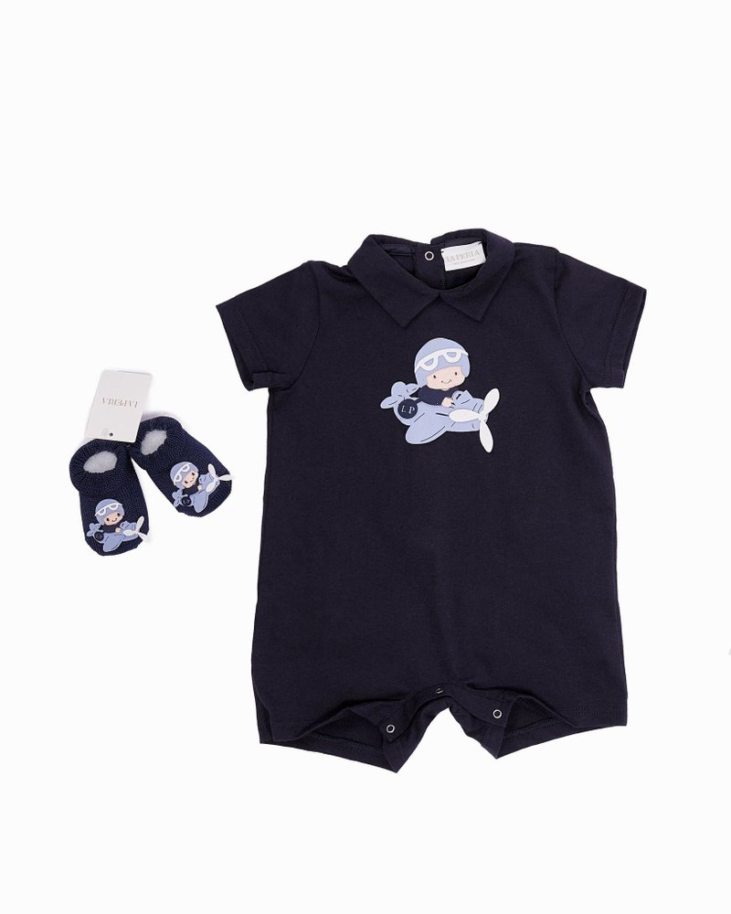La Perla Kids 헬리콥터 패치 롬퍼 세트