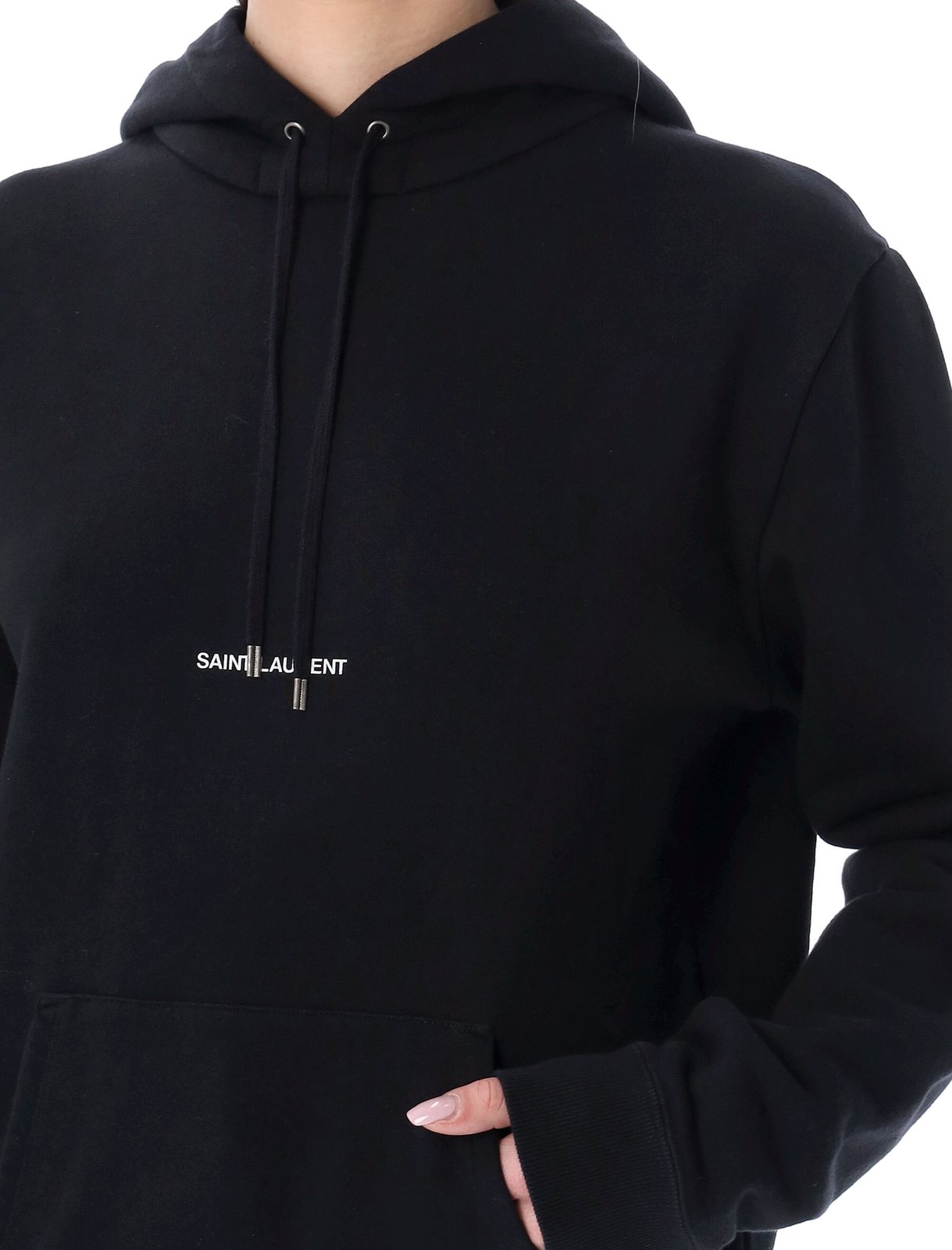 Saint Laurent Logo Printed Drawstring Hoodie