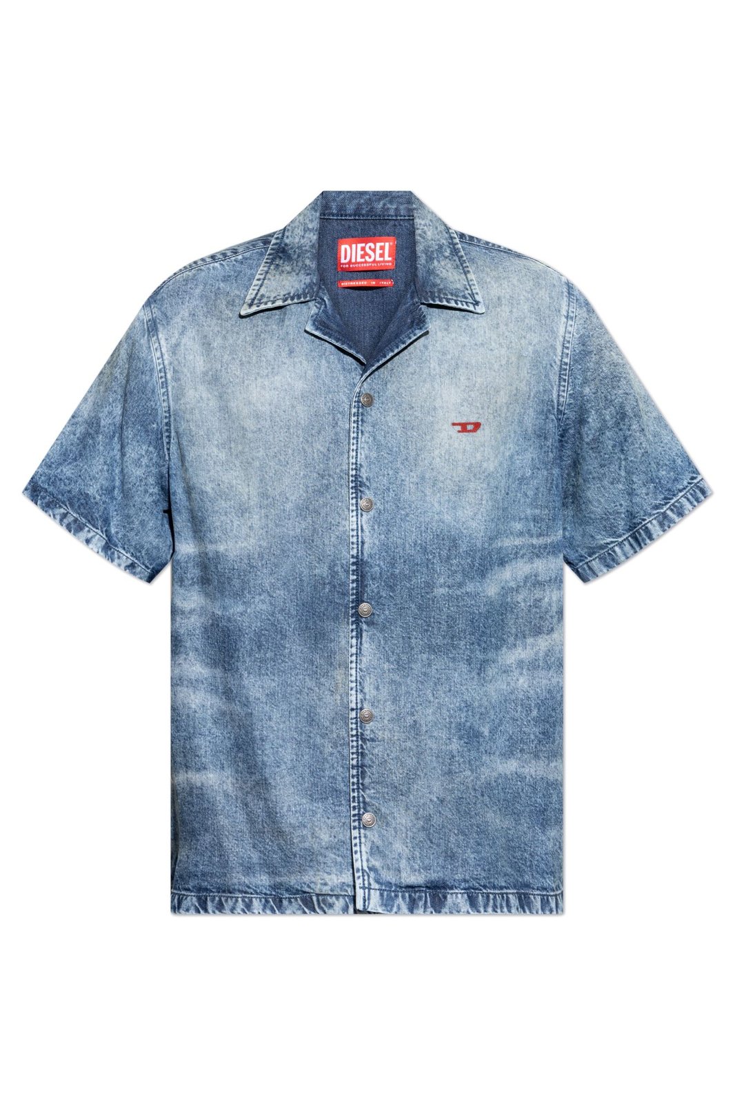 Diesel D-Nabil-Fsg Distressed Denim Bowling Shirt