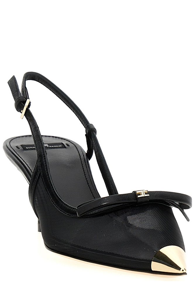 サンダル・ミュール ELISABETTA FRANCHI SS25 Bow slingback (SA71L51E2 110) Elisabetta Franchi Bow Mesh Slingback Pumps – Cettire