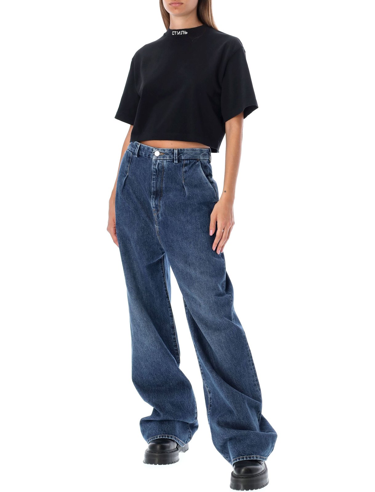 Heron Preston Logo Embroidered Cropped T-Shirt