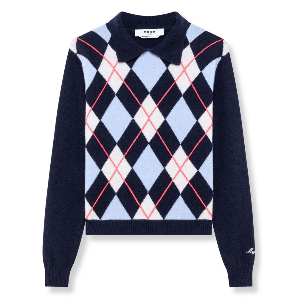 MSGM 아가일 폴로 카라 니트 스웨터