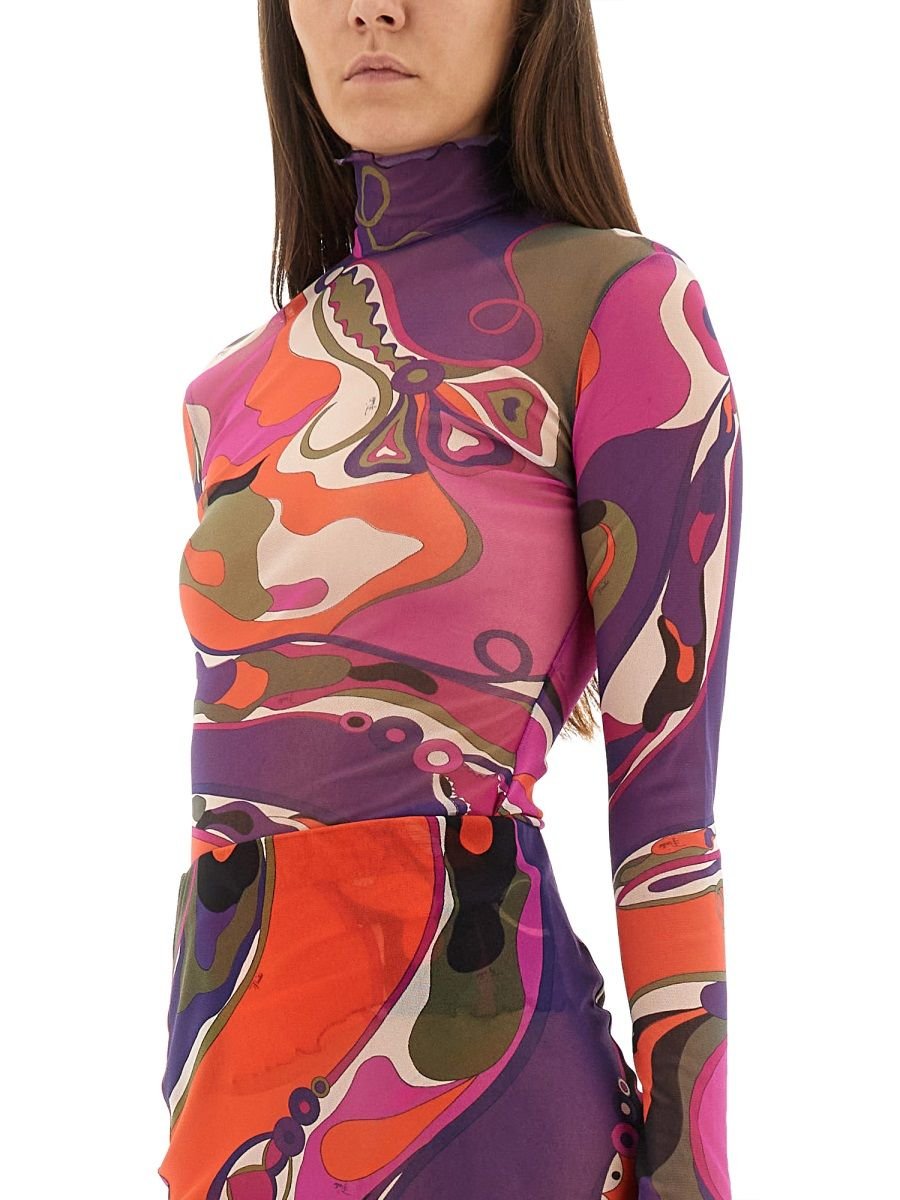 PUCCI Orchidee Print Tulle Top