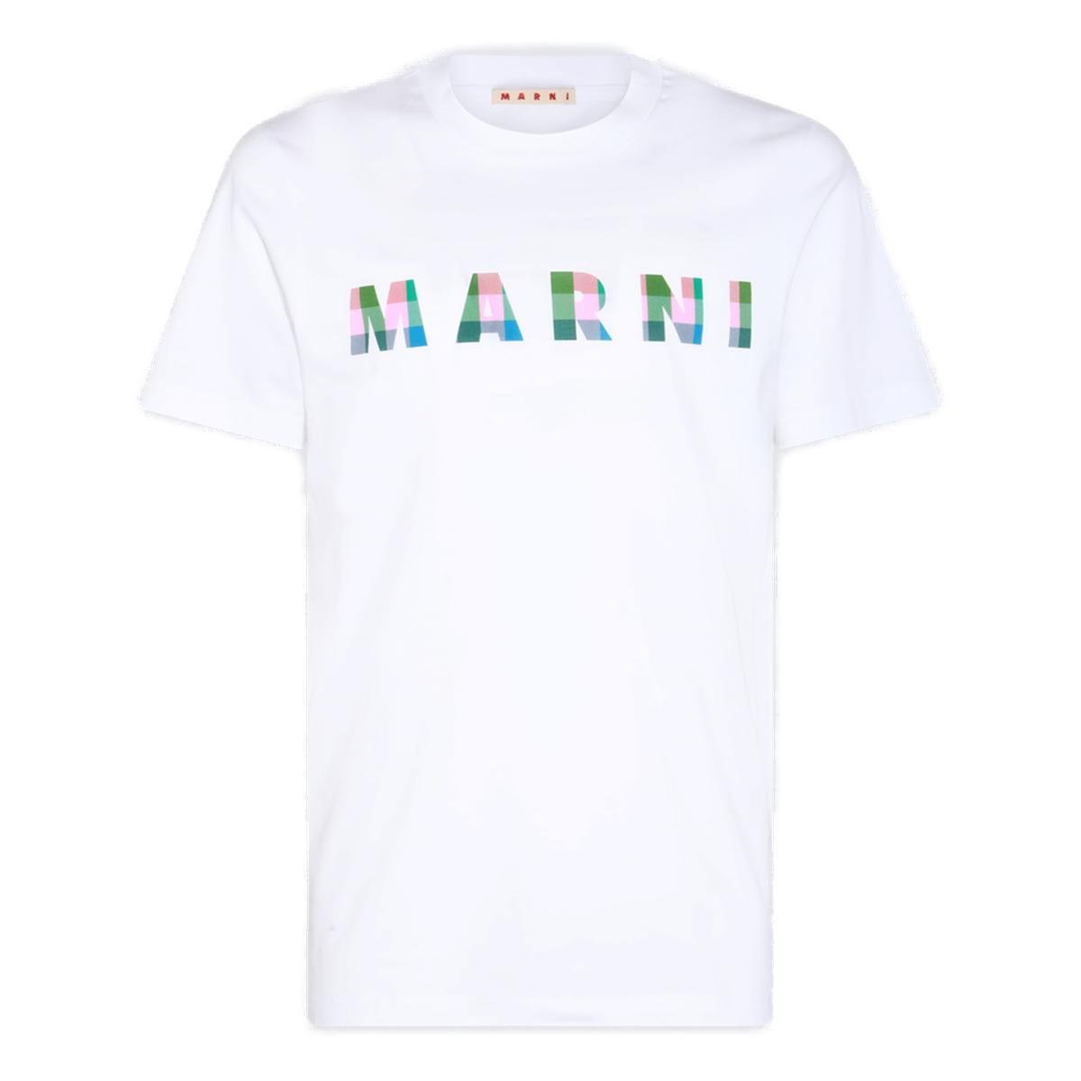 Marni Gingham Logo-Printed Crewneck T-Shirt