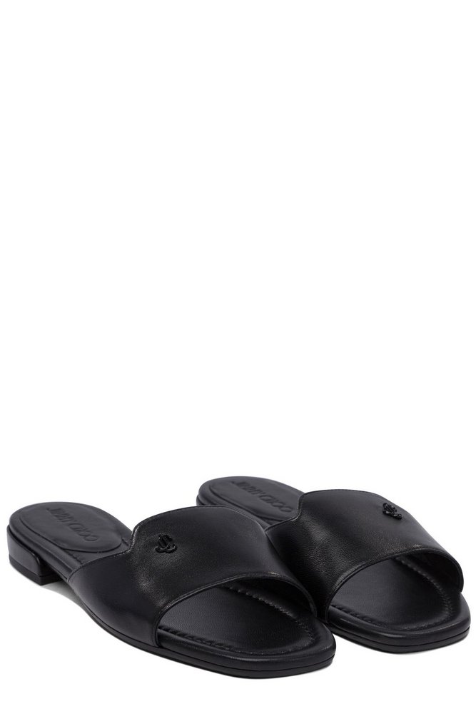 正規店買付【JIMMY CHOO】Dina Logo Plaque Slides サンダル Jimmy Choo Dina Slides | Black | FARFETCH
