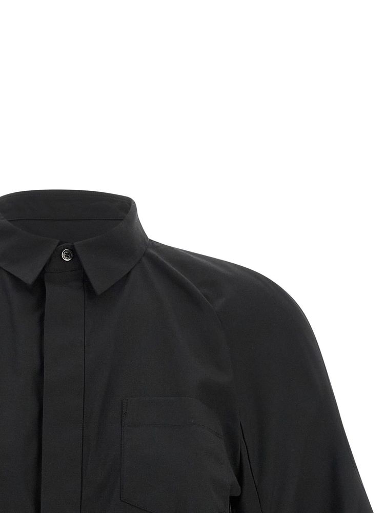 SACAI 플레어 크롭 팝린 셔츠
