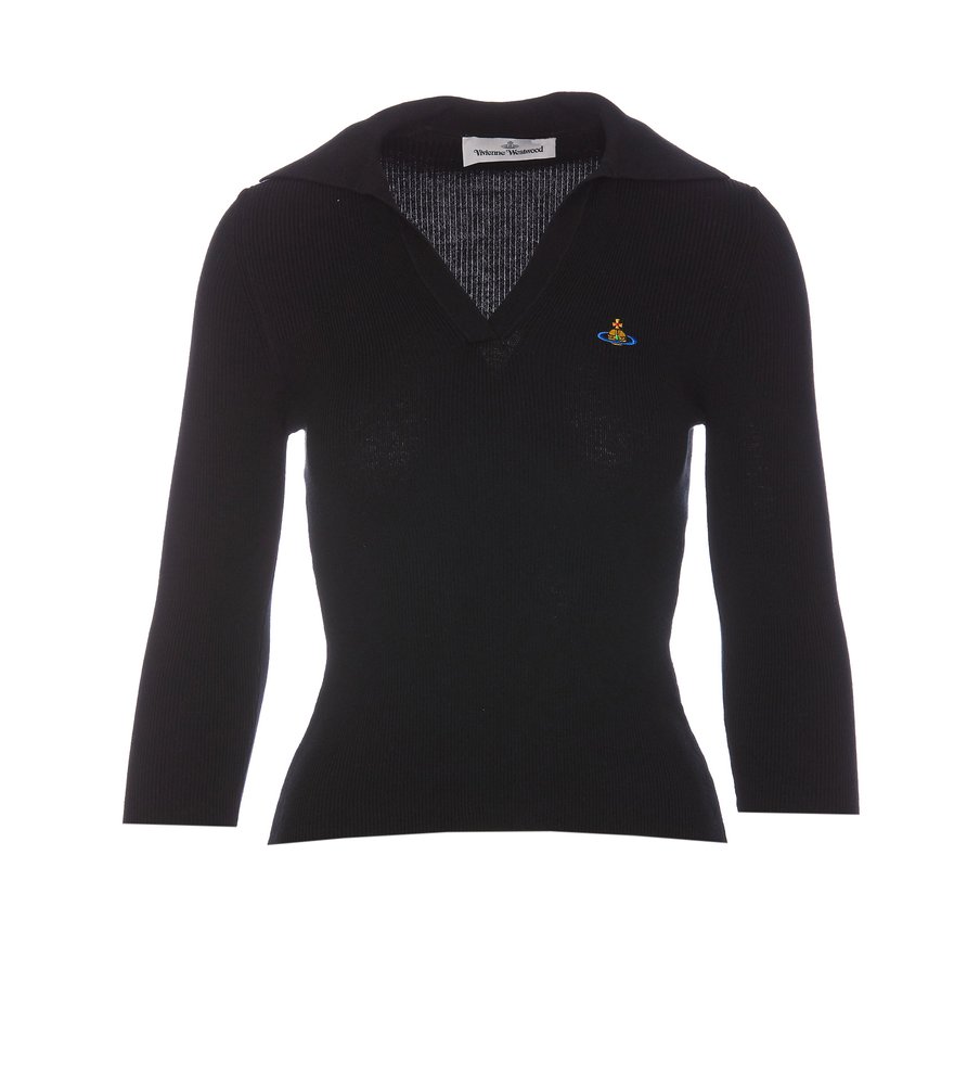 Vivienne Westwood Orb Embroidered Knit Polo Top In Black | ModeSens