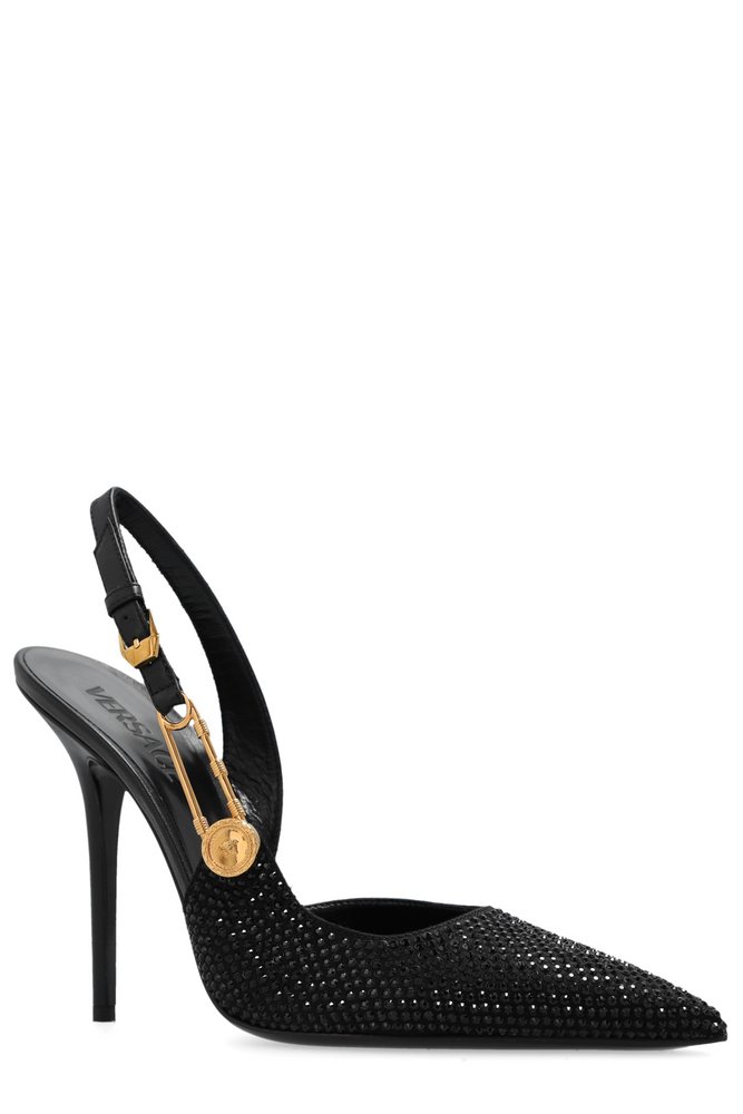 VERSACE ブラック セーフティーピンスリングバッくパンプス