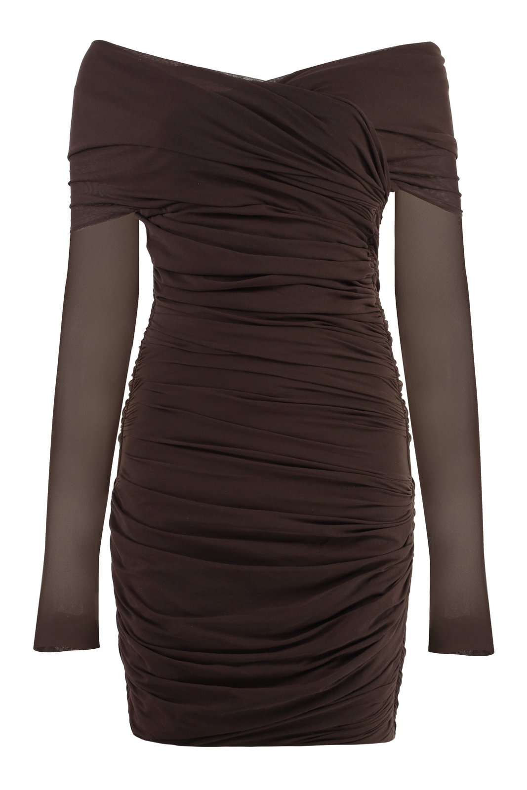 lorenzo sheer bardot dress Lorenza Sheer Bardot Dress in Dusk