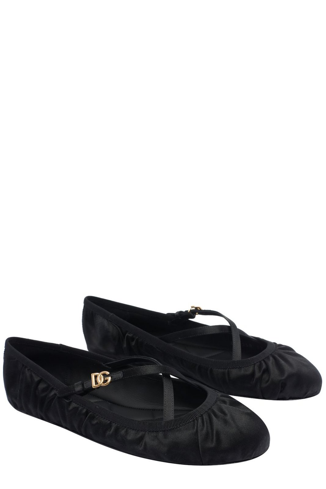 Dolce & Gabbana Logo Buckle Ruched Detailed Ballet Flats