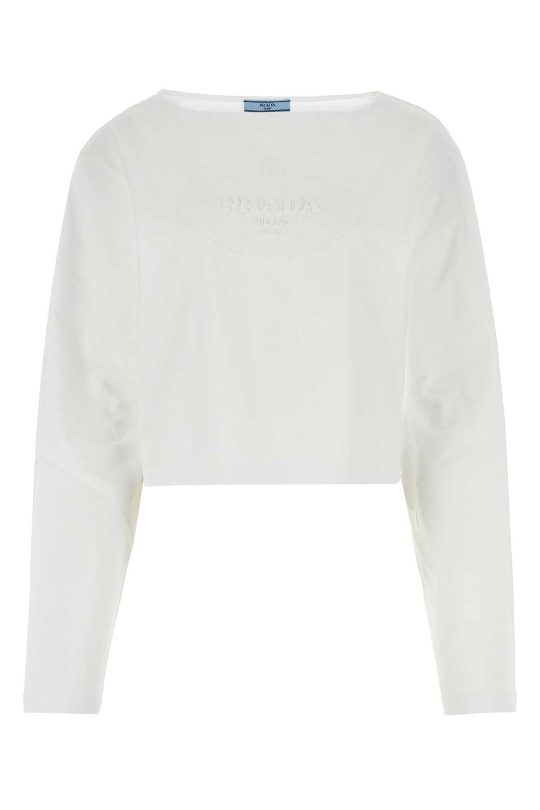 PRADA プラダ クロップド ロゴ エンボス ボートネック スウェットシャツ PRADA プラダ クロップド ロゴ エンボス ボートネック スウェットシャツ