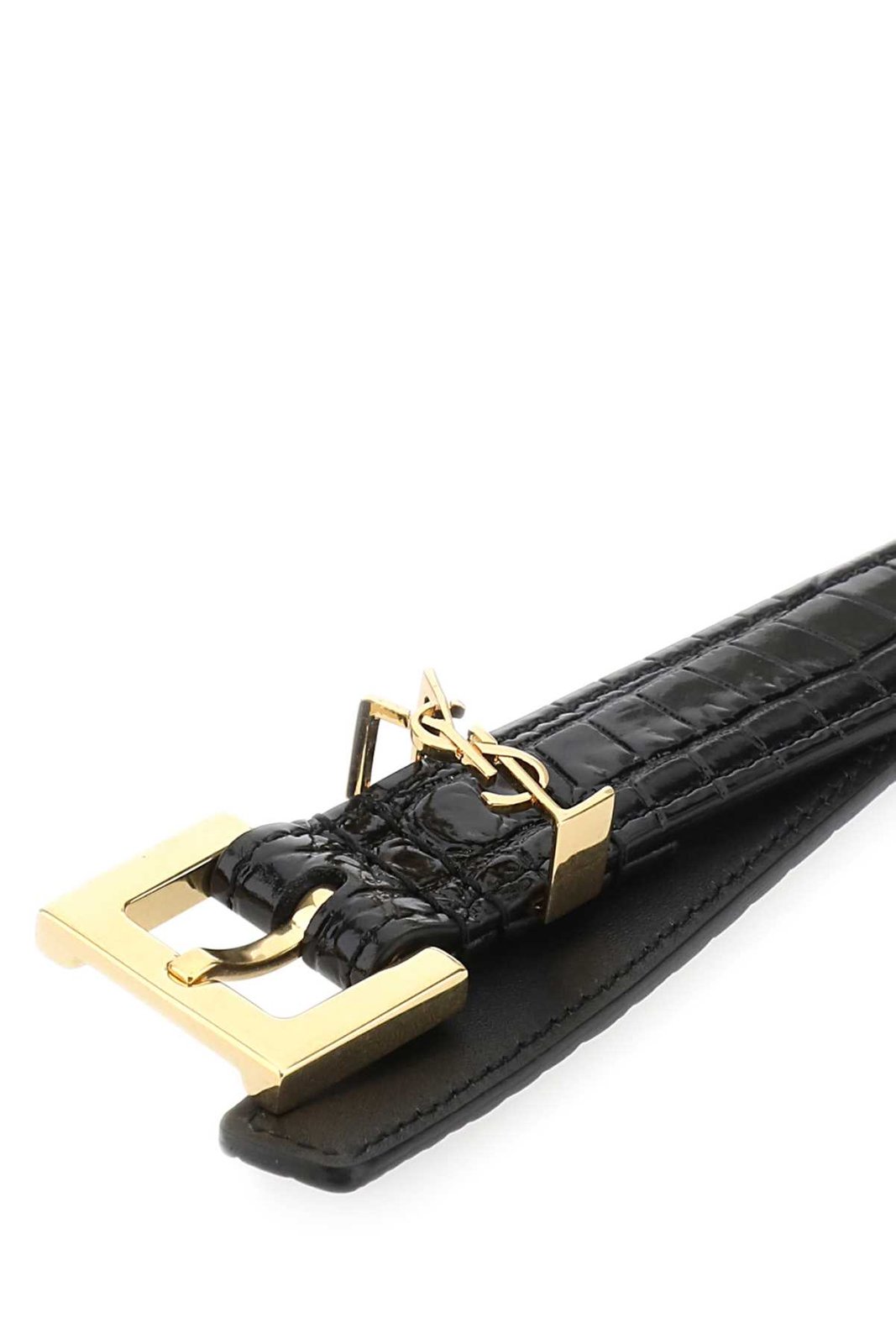 Saint Laurent Logo Plaque Square Buckled Embossed Belt