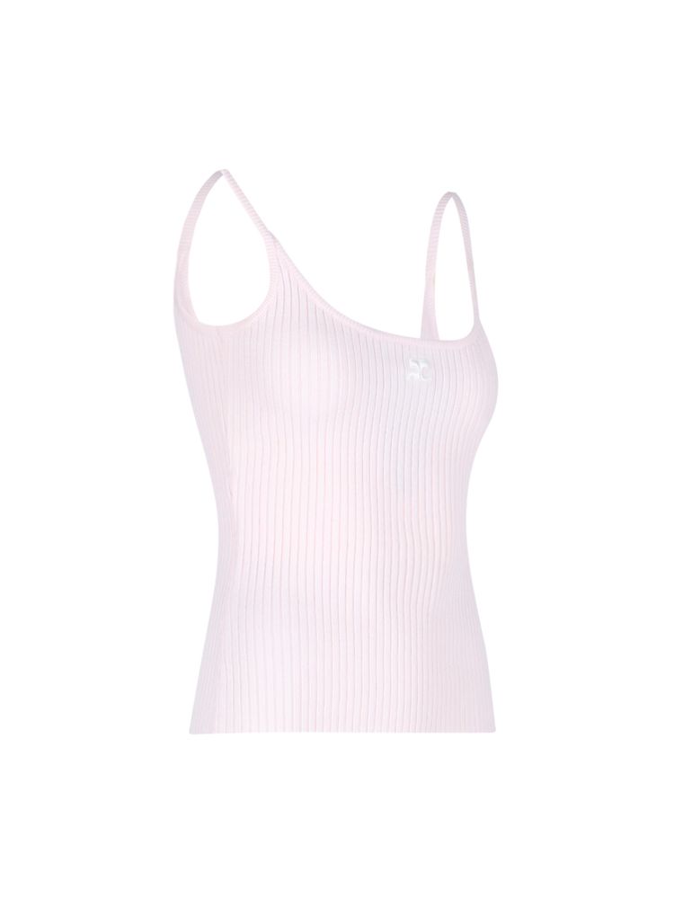 COURRÈGES 쿠레주 로고 자수 리브드 민소매 탑