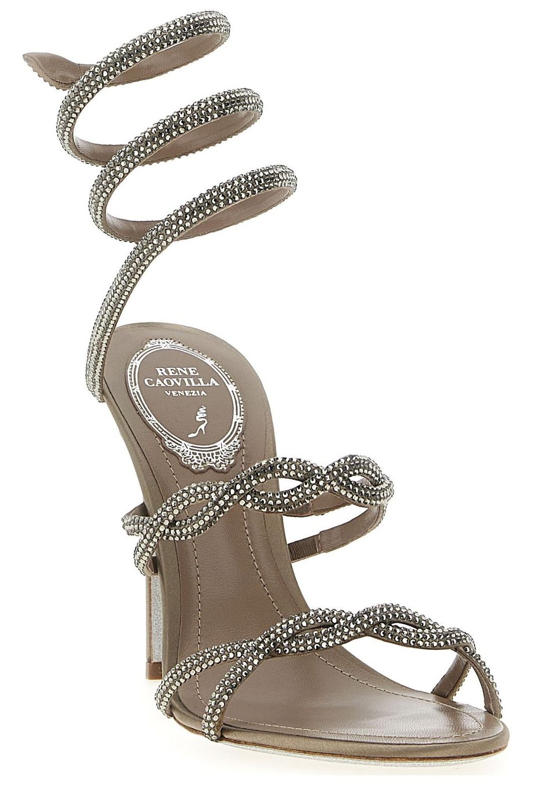 René Caovilla Braid Cleo Fog Satin Embellished Sandals