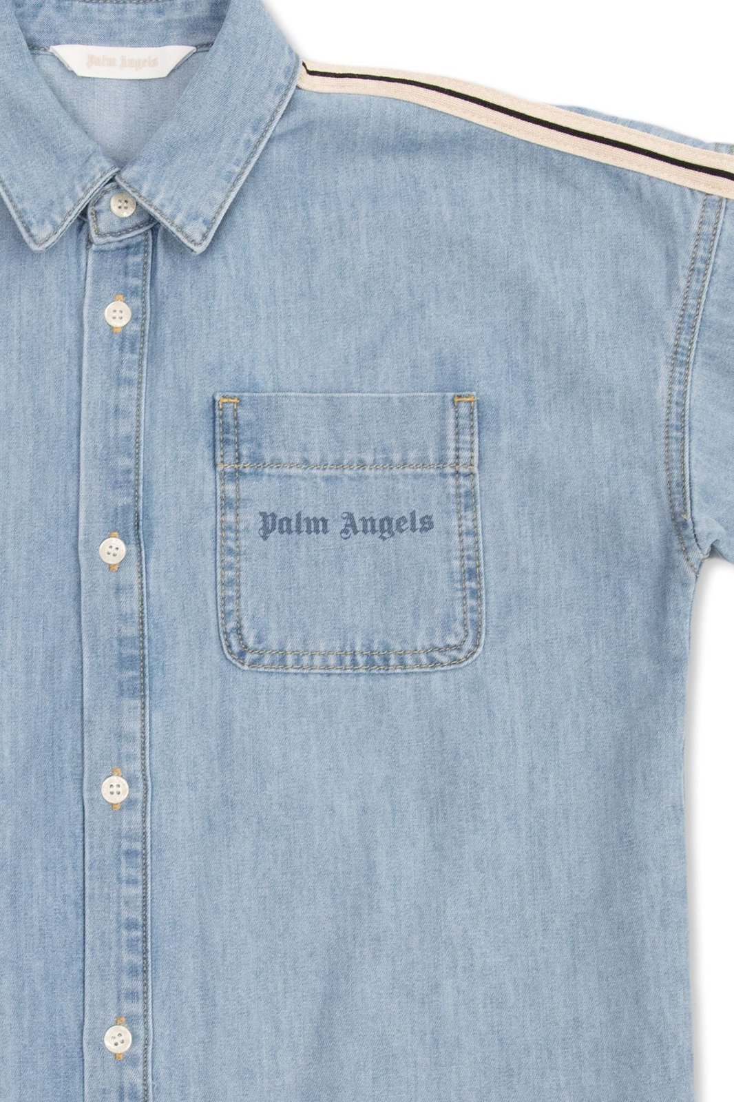 Palm Angels Kids Stripe-Detailed Logo Printed Denim Dress