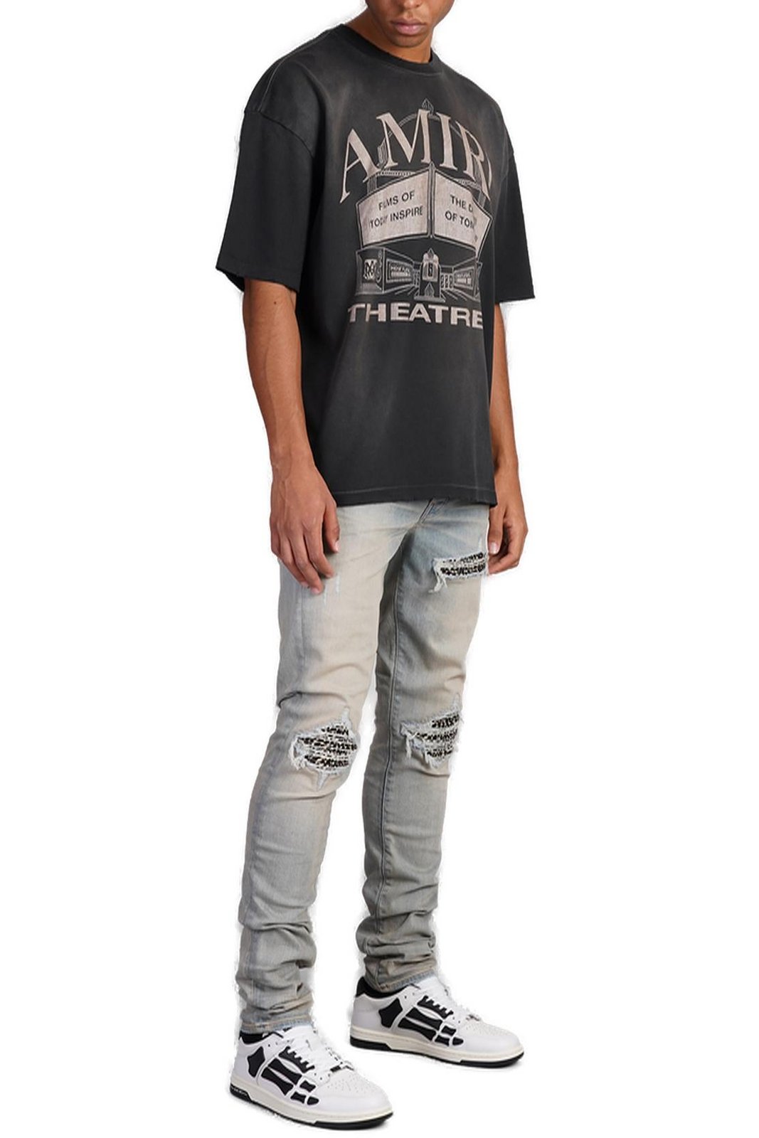Amiri Leopard-Detailed Distressed Jeans