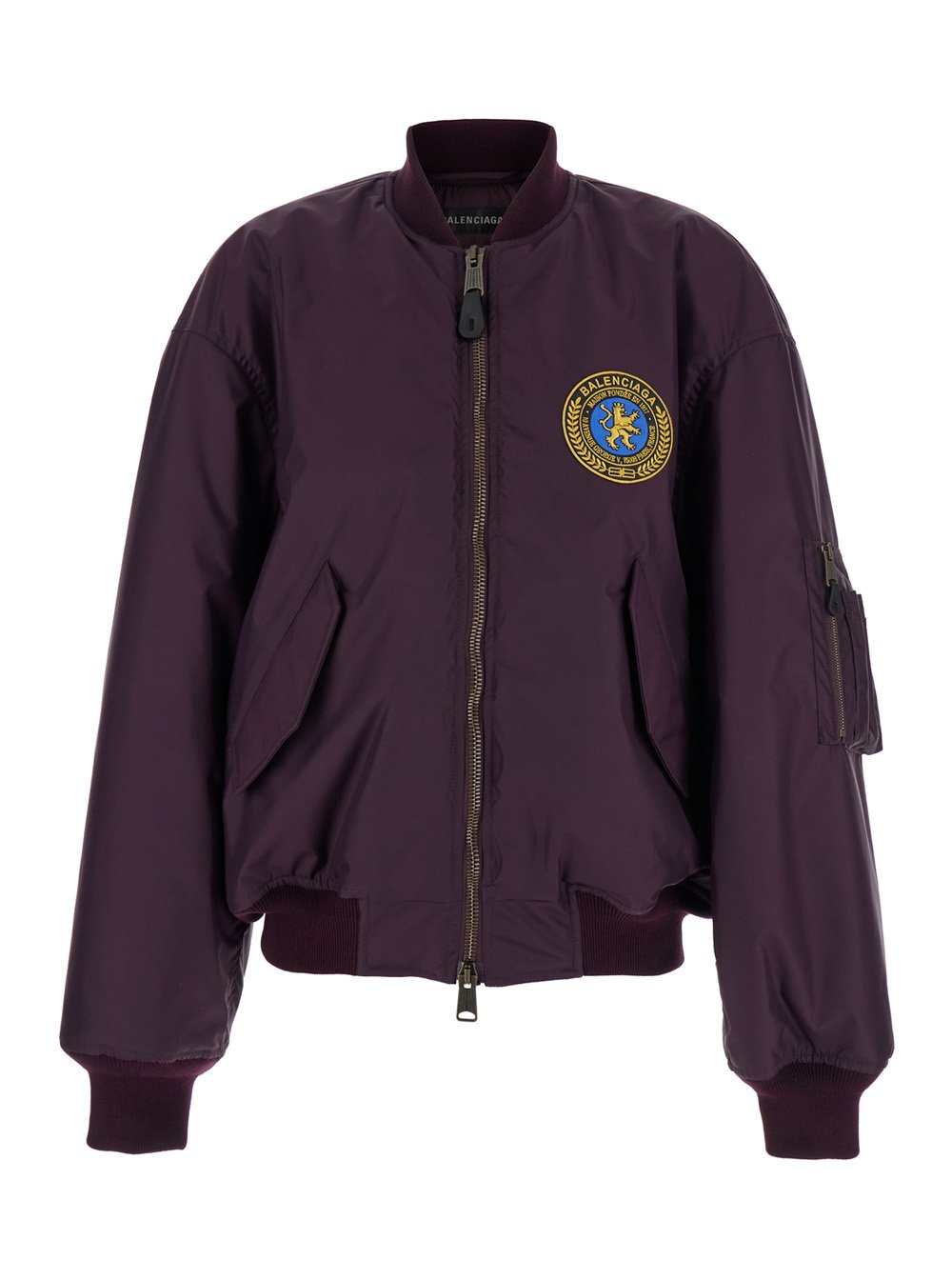 Balenciaga Logo Patch Zip-Up Bomber Jacket