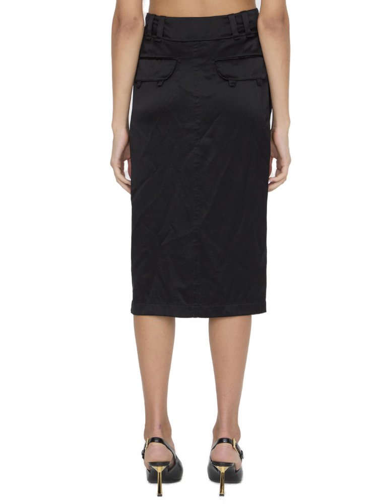 スカート SAINT LAURENT Women Mid Skirts 785399Y001W BLACK Saint Laurent - Black Satin Midi Skirt | Mitchell Stores