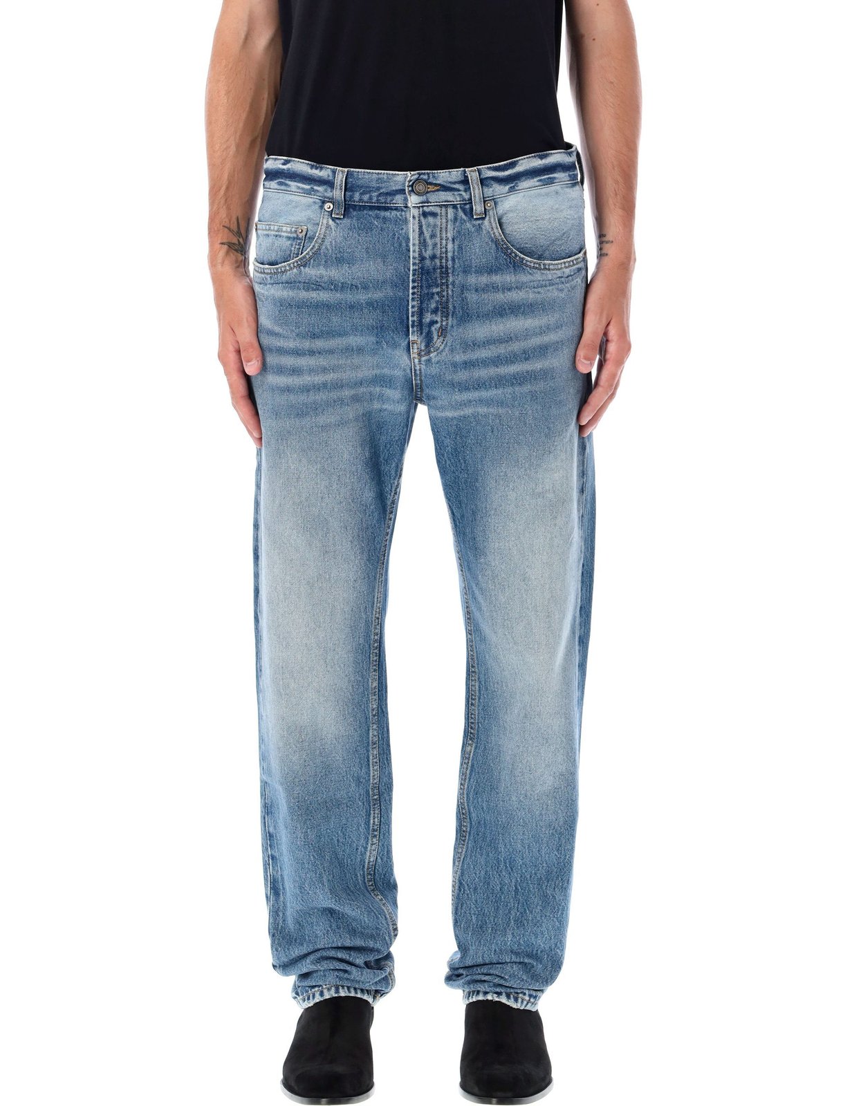 Saint Laurent Button Detailed Straight Leg Jeans