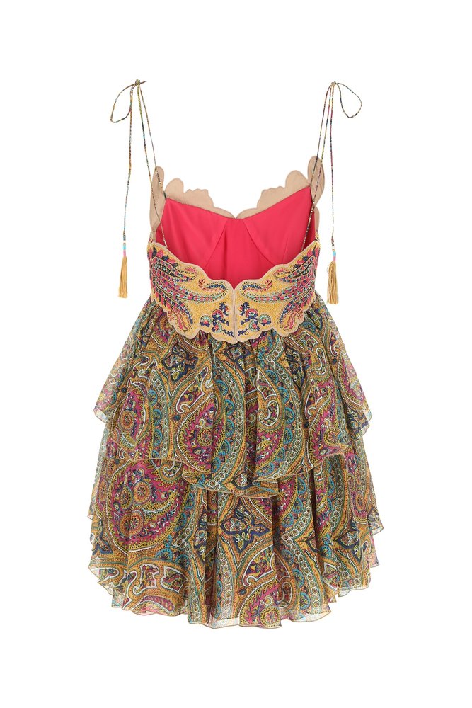 Etro Motif Print V-Neck Tiered Mini Dress  Cettire