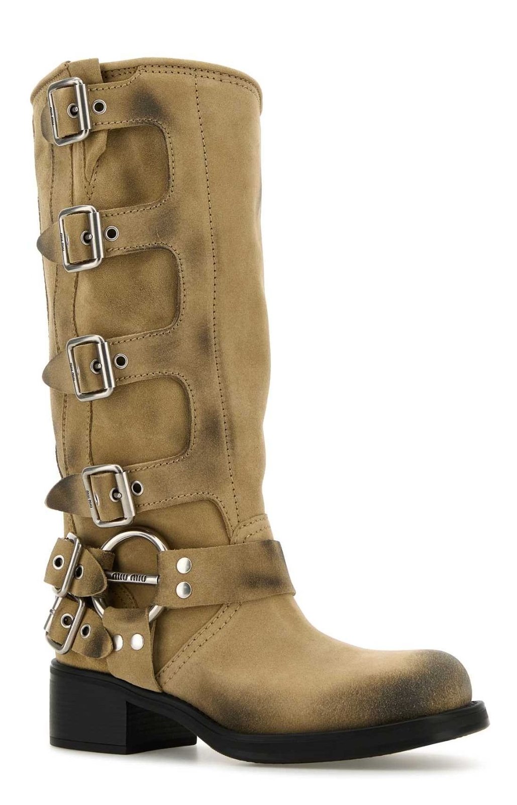 Miu Miu Logo-Engraved Buckle-Detailed Block-Heeled Boots