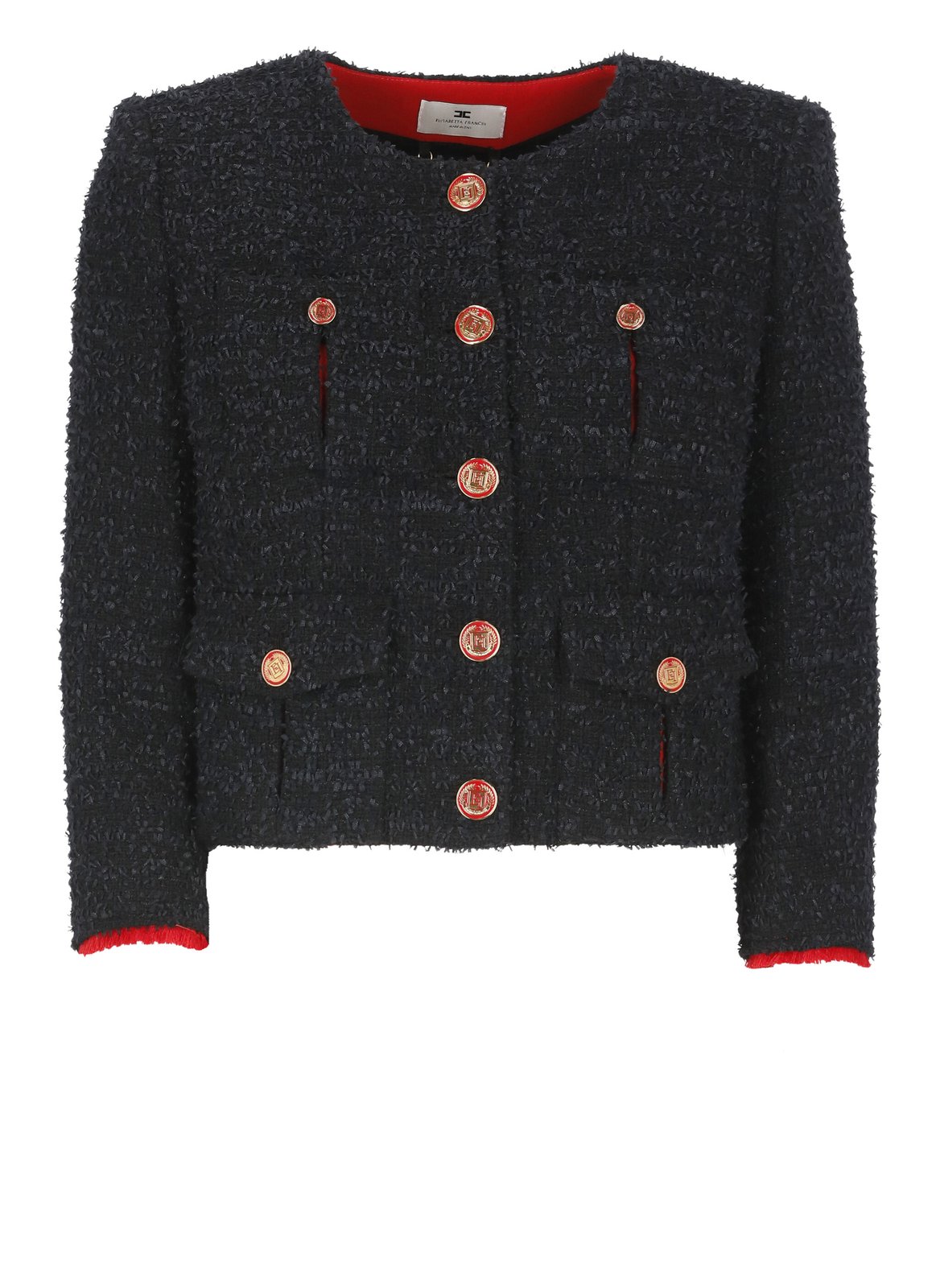 Elisabetta Franchi Crewneck Buttoned Tweed Jacket
