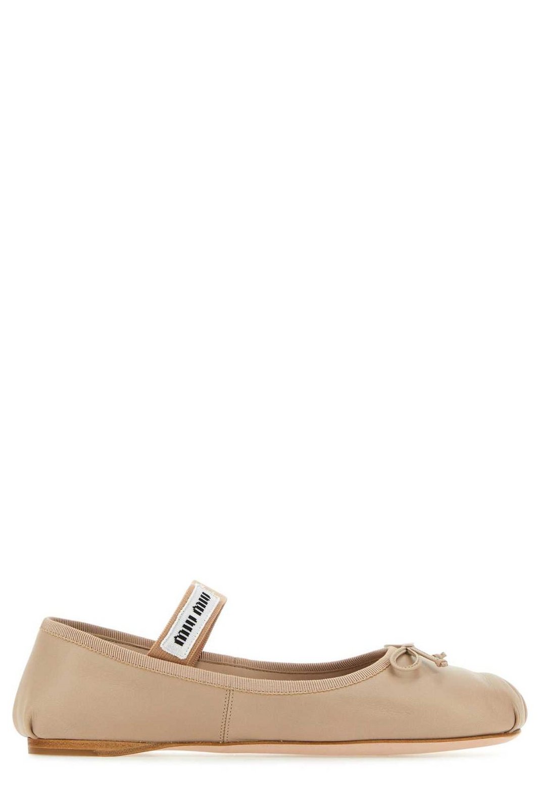 Miu Miu Logo-Printed Bow Detailed Ballerina Shoes