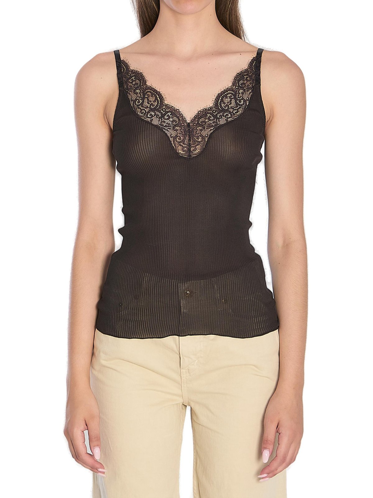 Saint Laurent Laced Ribbed Tank Top