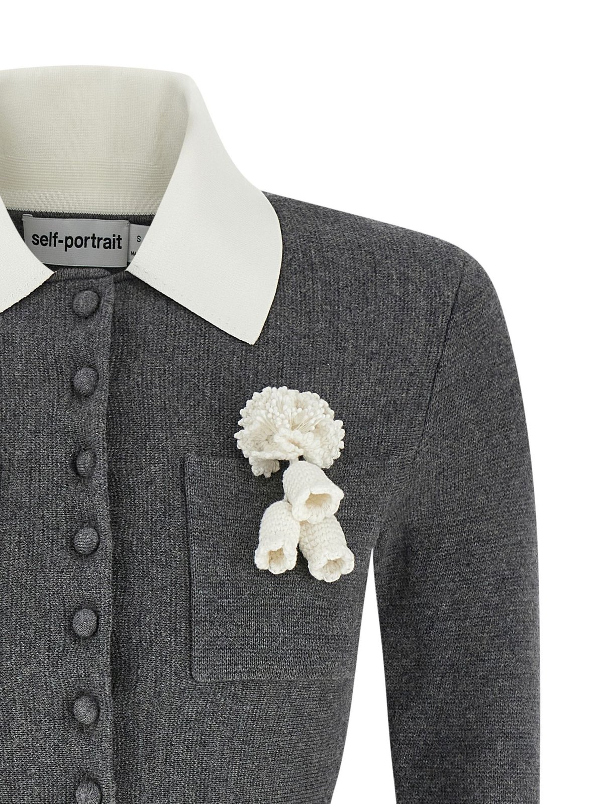 Self-Portrait Crochet Flower Collared Knitted Mini Dress