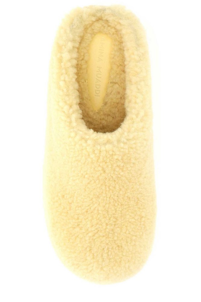 サンダル・ミュール AMINA MUADDI Pastel Yellow Shearling Giuly Slippers Amina Muaddi Shearling GIULY Slippers with Platform 4cm