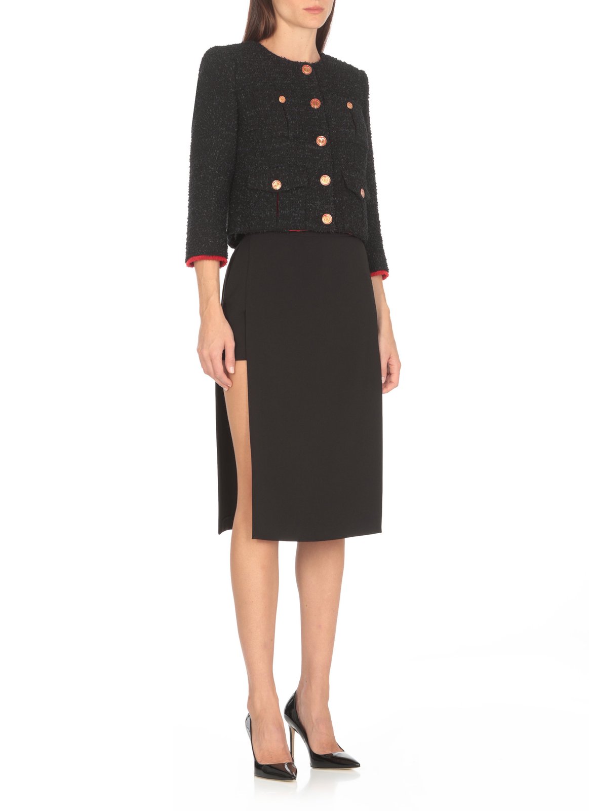 Elisabetta Franchi Crewneck Buttoned Tweed Jacket