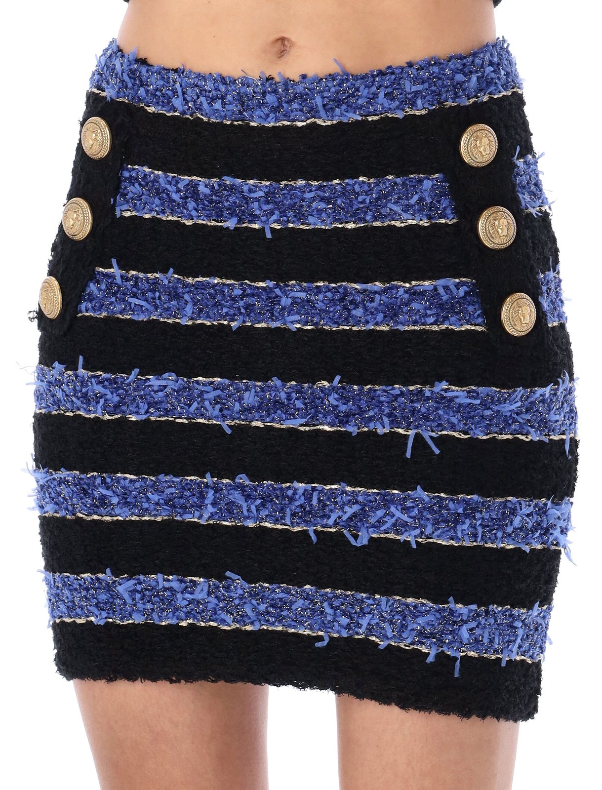 ミニスカート BALMAIN SS25 Tweed skirt (EF1LBA53CF77 6FC) Pleated flared tweed skirt blue blue - Women | BALMAIN