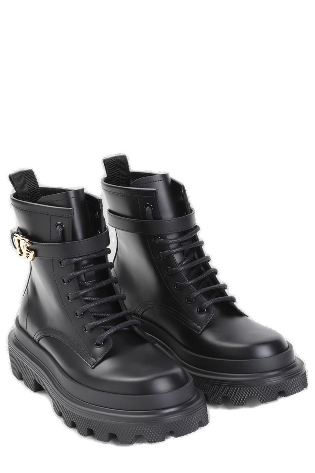 Dolce & Gabbana Logo Plaque Round Toe Ankle Boots