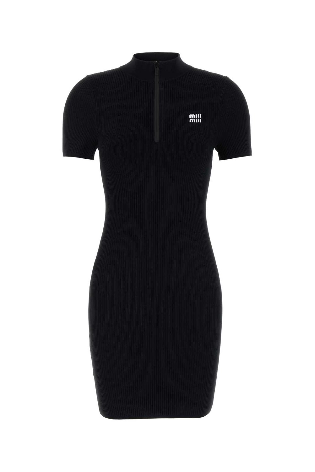 Miu Miu Short-Sleeved Ribbed Mini Dress