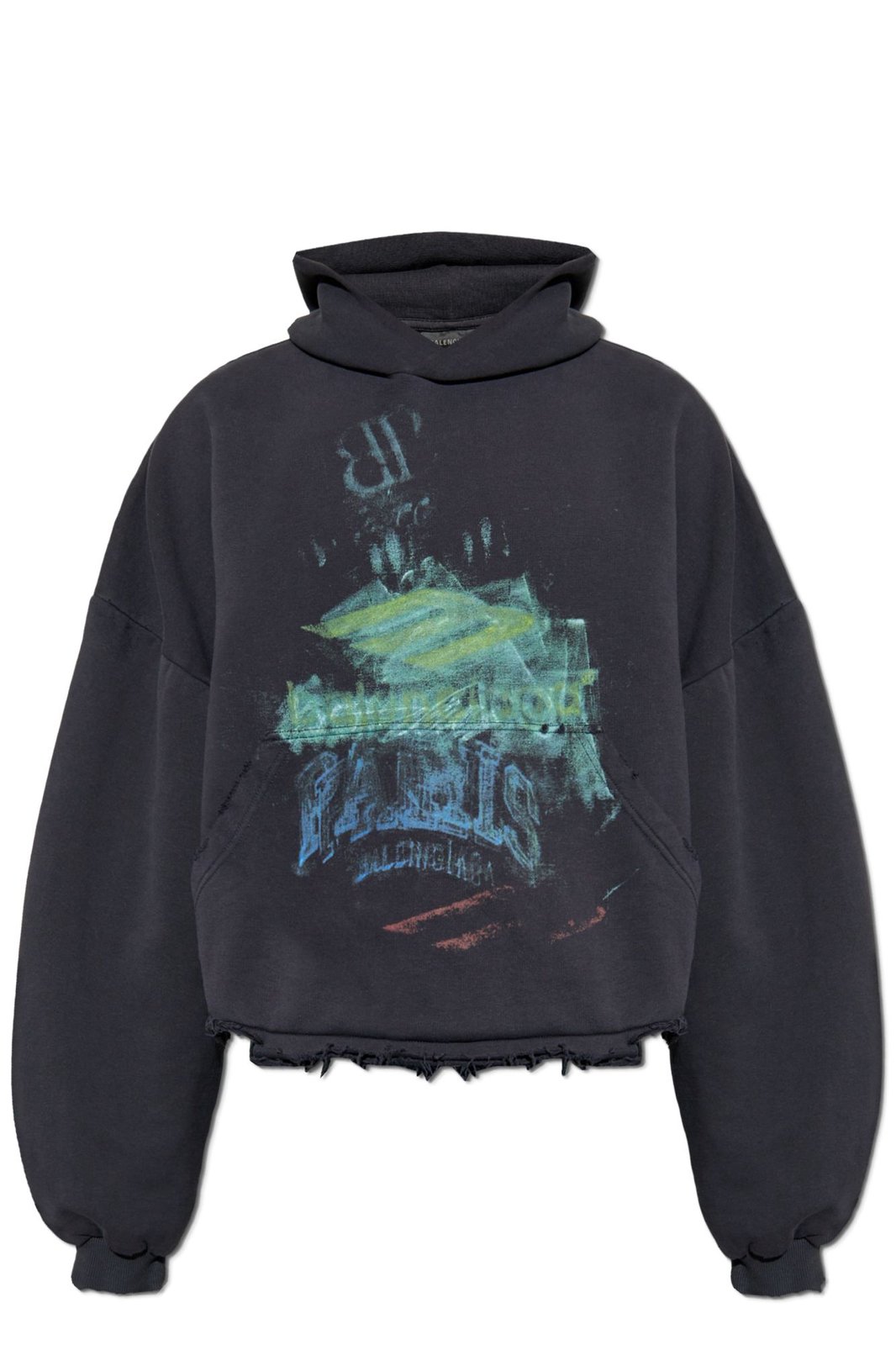 Balenciaga Diy Imprint Destroyed Cropped Hoodie
