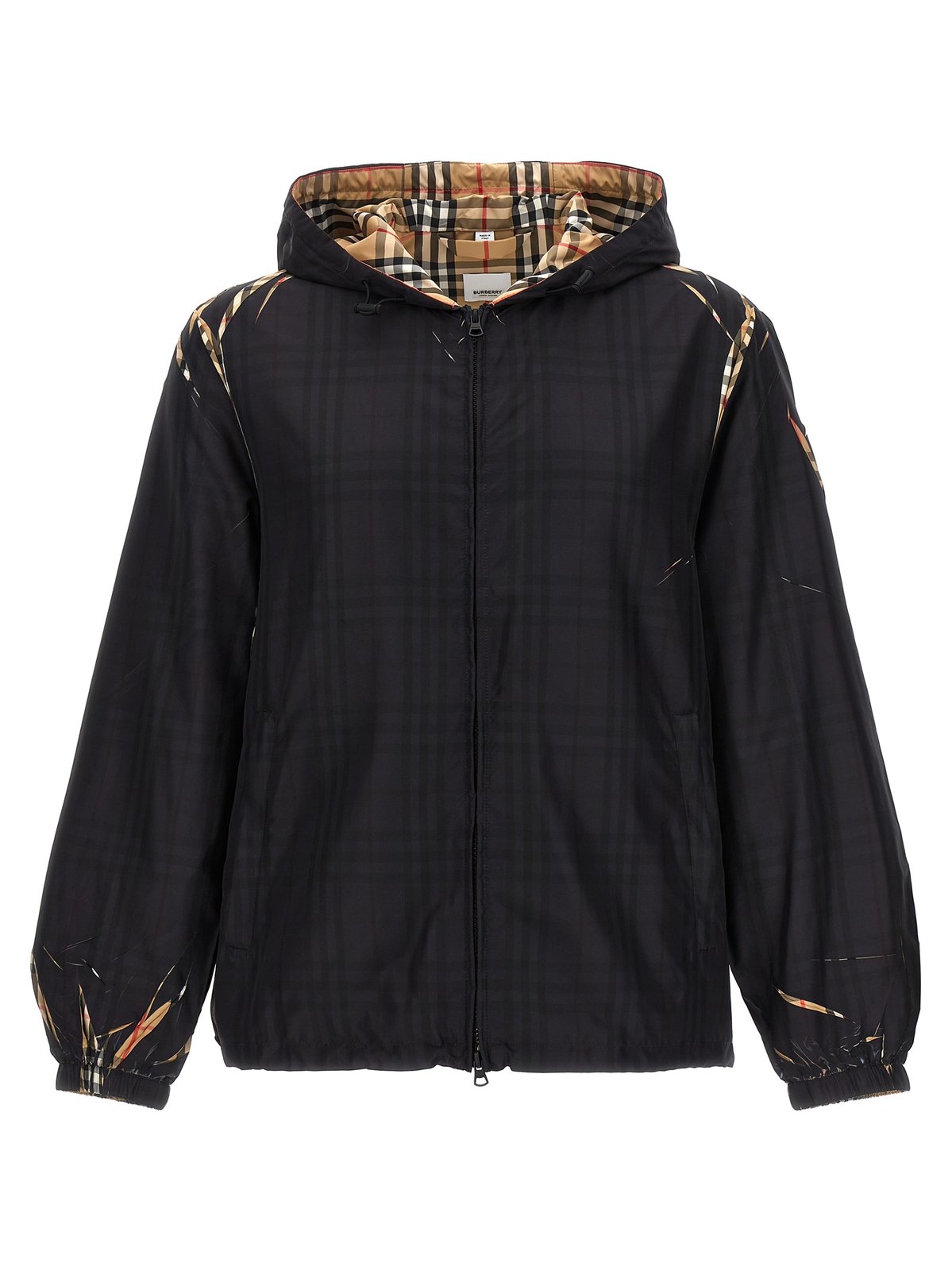 BURBERRY ダークグレー ジップアップジャケット チェック シルクブレンド ハーフジップジャケット (ブラシ