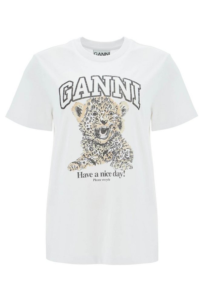 Ganni Logo Printed Crewneck T-Shirt