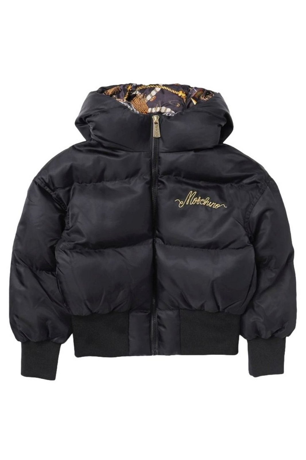 MOSCHINO ブラック ダウンジャケット Moschino Kids Logo-Embroidered Zipped Puffer Jacket – On