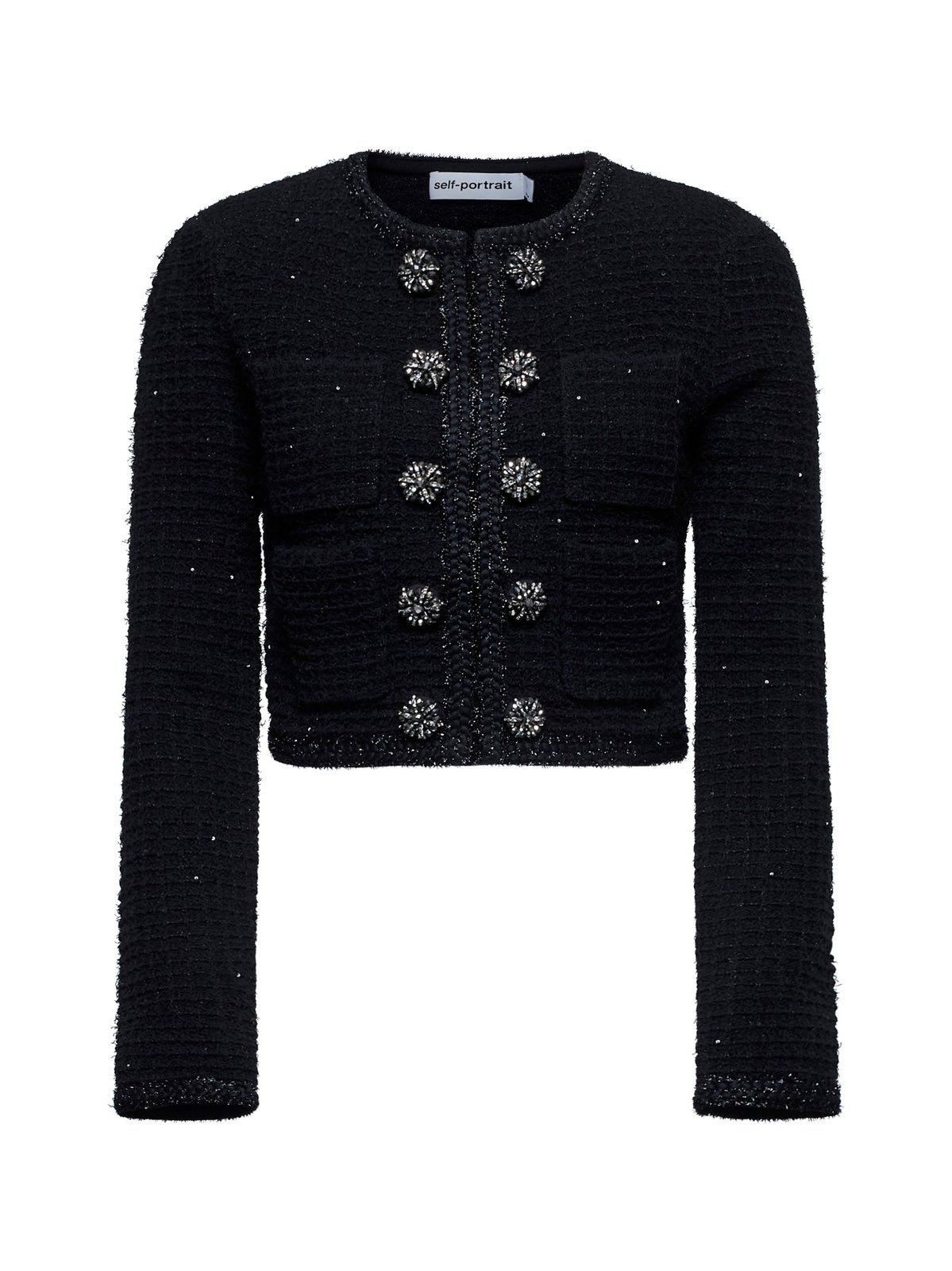Self-Portrait Textured Cropped Knitted Jacket