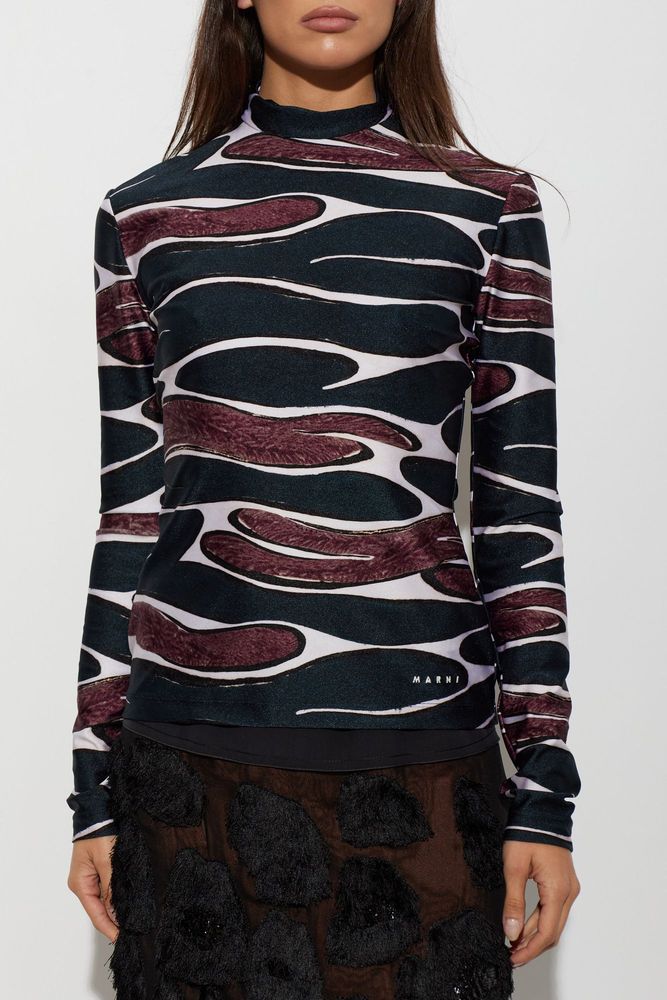 MARNI 추상 프린트 터틀넥 탑