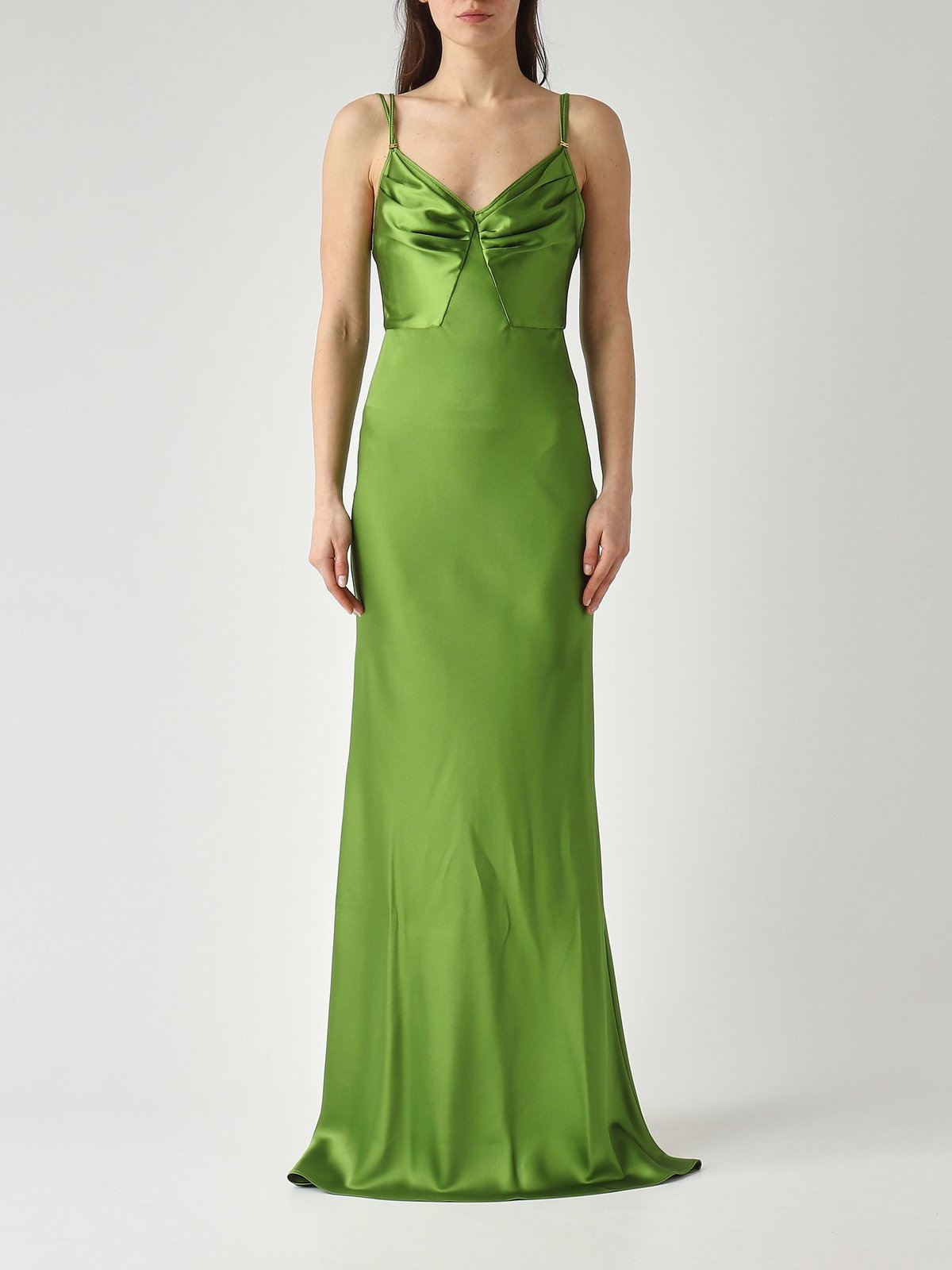 elisabetta franchi green dress Draped Satin Maxi Lorena