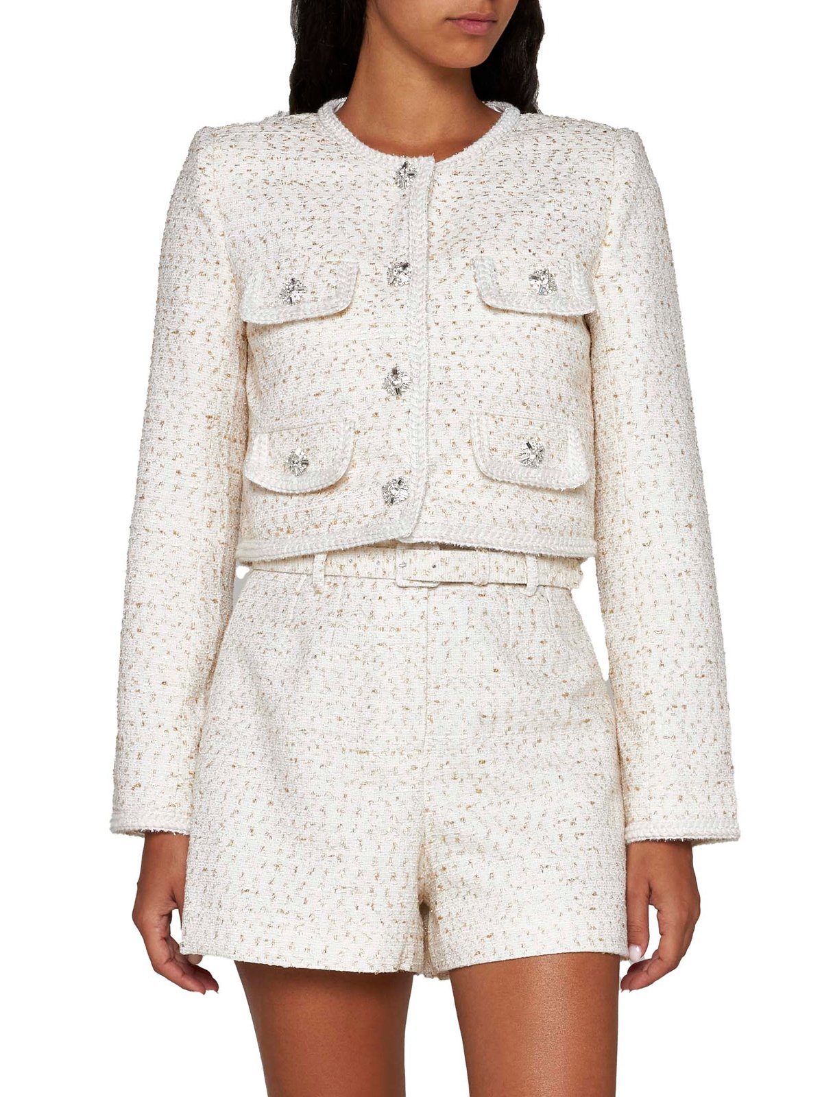 Self-Portrait High-Waist Belted Tailored Tweed Shorts