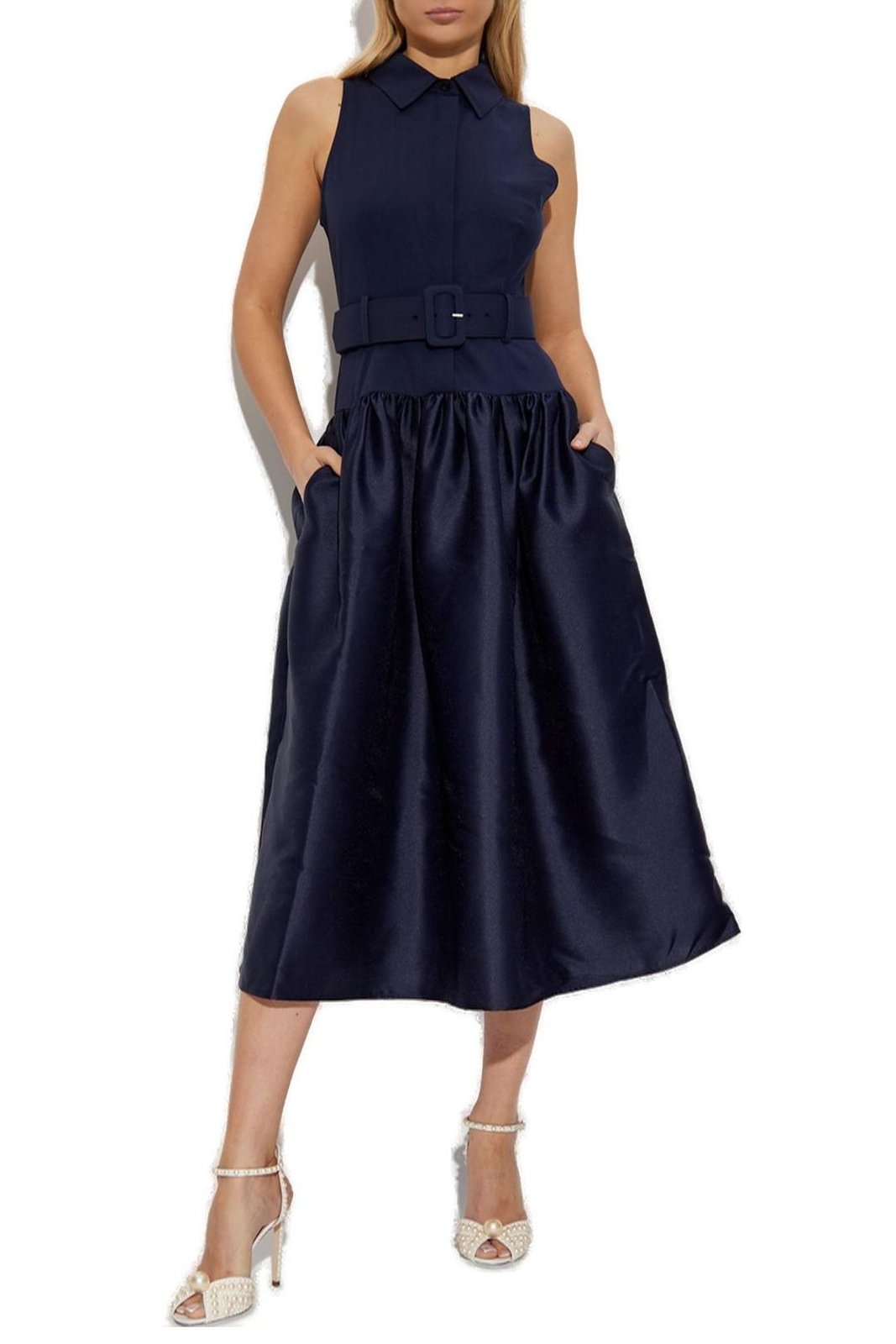 Self-Portrait Belted Twill Midi Dress