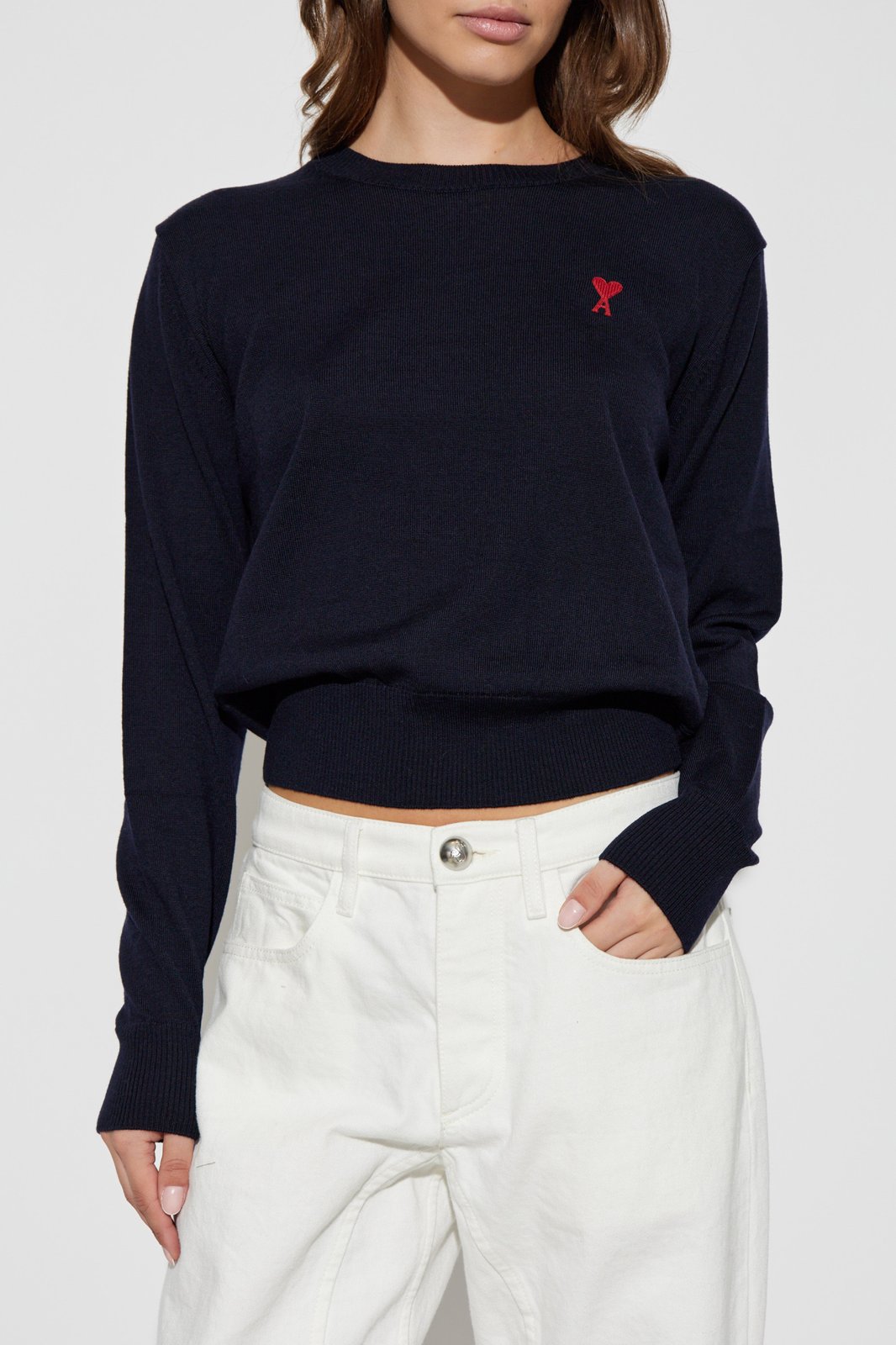AMI Paris Ami de Coeur Logo Embroidered Knit Jumper